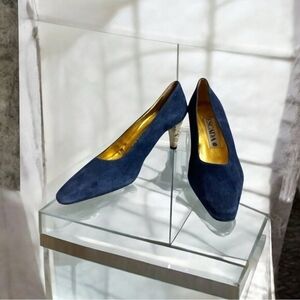 Vintage ESCADA Blue Suede Silver Heel Pumps Women’s Size 37 Italy 1990s
